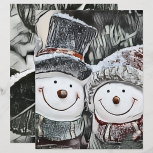 Schneemann und Schneefrau zeichnend