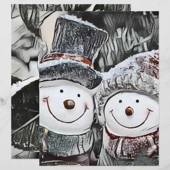 Schneemann und Schneefrau zeichnend (Vorne/Hinten)