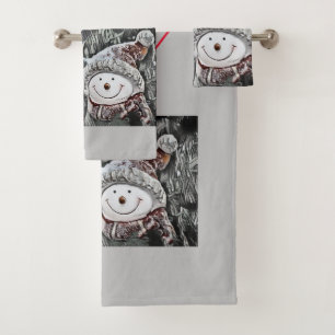 Schneemann und Schneefrau zeichnend HandtuchSet Badhandtuch Set