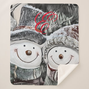 Schneemann und Schneefrau zeichnend Sherpa Blanket Sherpadecke