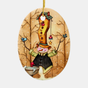 Schneemann-und Vogel-Freund-Weihnachtsverzierung Keramik Ornament