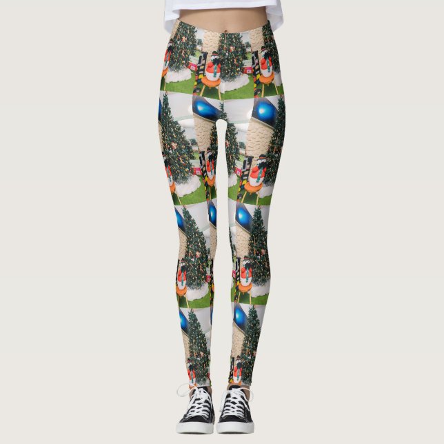 Schneemann und Weihnachtsbaum Leggings (Vorderseite)
