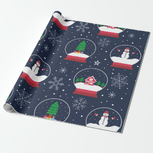Schneemann und Weihnachtsbaum mit Schneeglobe Geschenkpapier