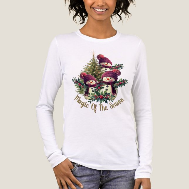 Schneemann und Weihnachtsbaum Tri-Blend Shirt (Vorderseite)