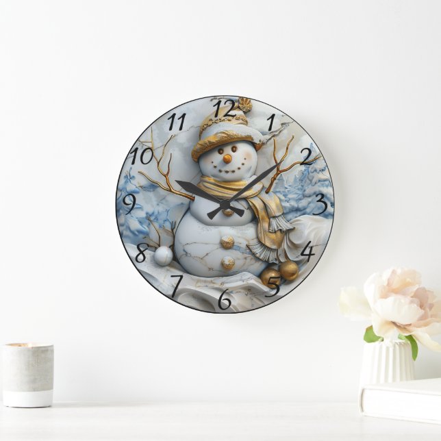 Schneemann und Weihnachtsbaummagie Große Wanduhr (Zuhause)