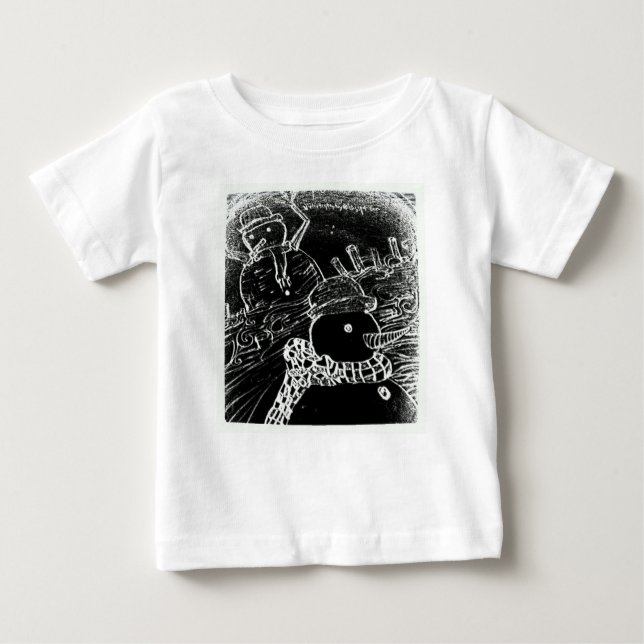 Schneemann und Yaie in schwarzen Weihnachten Baby T-shirt (Vorderseite)