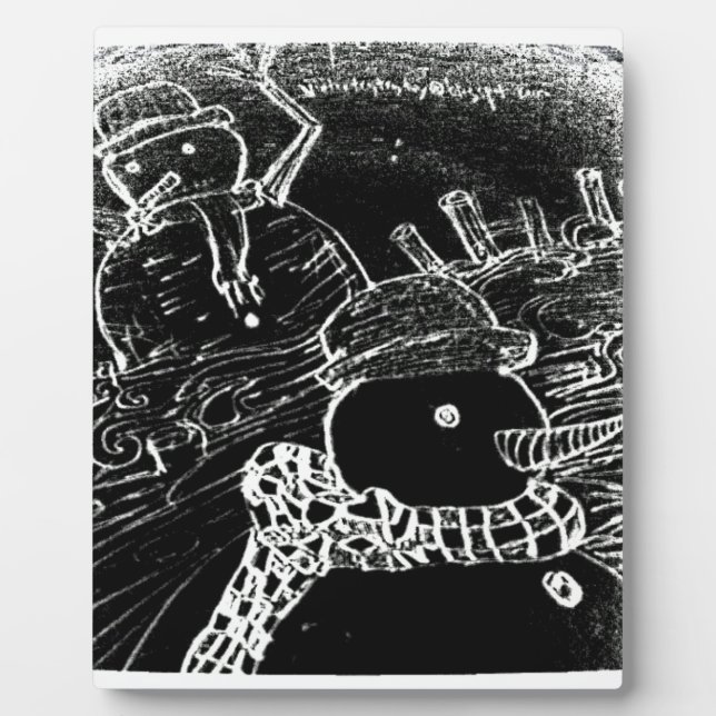 Schneemann und Yaie in schwarzen Weihnachten Fotoplatte (Vorderseite)