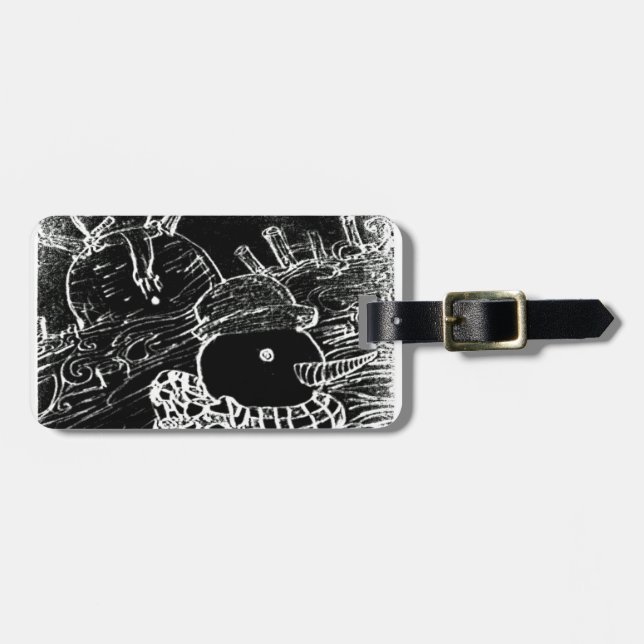 Schneemann und Yaie in schwarzen Weihnachten Gepäckanhänger (Vorderseite horizontal)