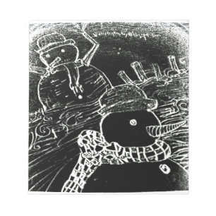 Schneemann und Yaie in schwarzen Weihnachten Notizblock