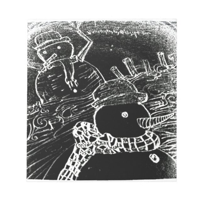 Schneemann und Yaie in schwarzen Weihnachten Notizblock (Vorderseite)