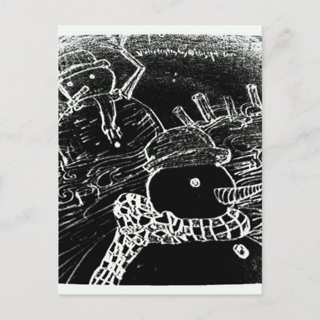 Schneemann und Yaie in schwarzen Weihnachten Postkarte (Vorderseite)