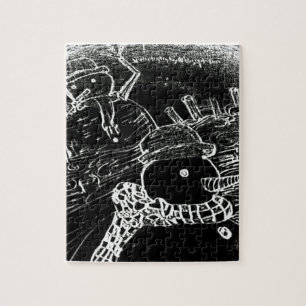 Schneemann und Yaie in schwarzen Weihnachten Puzzle