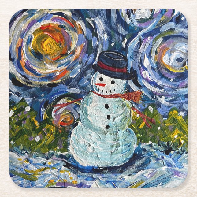 Schneemann-Untersetzer-Set aus Papier Rechteckiger Pappuntersetzer (Vorderseite)