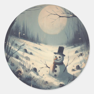 Schneemann-Vintage-Gemälde Runder Aufkleber