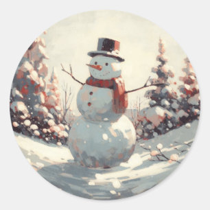 Schneemann-Vintage-Malerei Runder Aufkleber