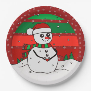 Schneemann Vintage Regenbogen Schneeflocken Rot Gr Pappteller