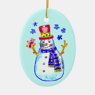 Schneemann-Vogel-Freund-Ornament Keramikornament