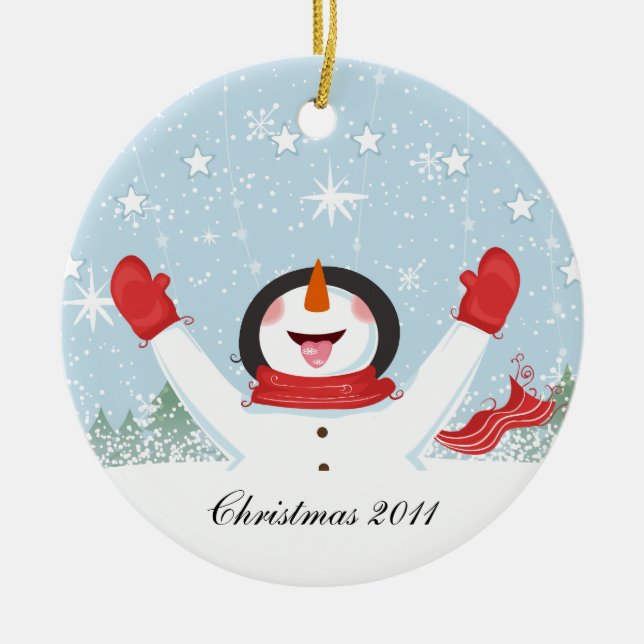 Schneemann von unserem Haus zu dir Keramikornament (Vorne)