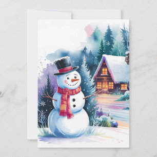 Schneemann Wasserfarbe Feiertagskarte