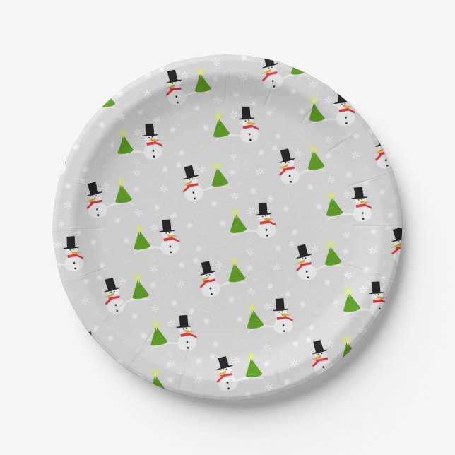 Schneemann Weihnachten Papier Teller (Vorderseite)
