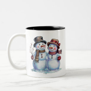 Schneemann Weihnachten Vintage Feiertag Zweifarbige Tasse