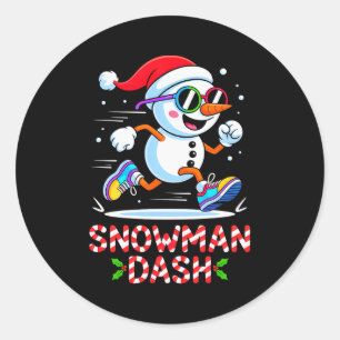 Schneemann-Weihnachts-Dash-Lauf-Marathon-Tee Runder Aufkleber