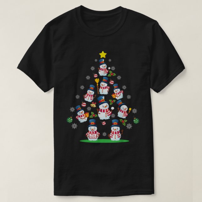 Schneemann-Weihnachtsbaum-Feiertagsdesign T-Shirt (Design vorne)