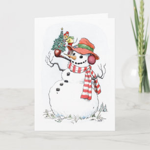 Schneemann Weihnachtsbaum Karte