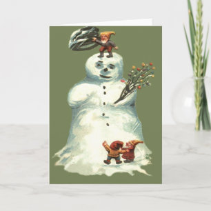 Schneemann Weihnachtselfen Weihnachtslichter Feiertagskarte