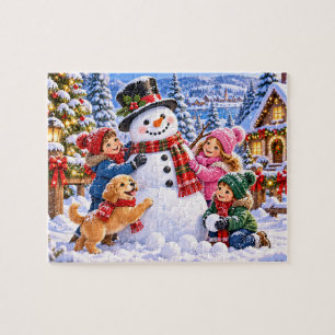 Schneemann-Weihnachtsfamilienparty Puzzle