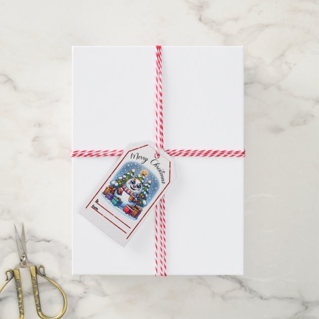 Schneemann Weihnachtsmarke Geschenkanhänger (Mit Garn)