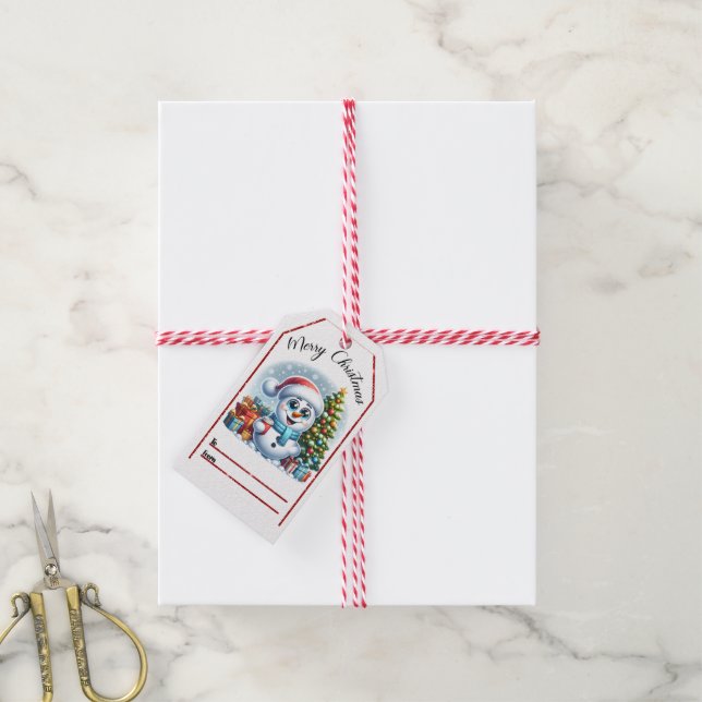 Schneemann Weihnachtsmarke Geschenkanhänger (Mit Garn)