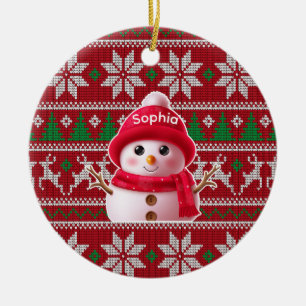 Schneemann-Weihnachtsschmuck mit individuellem Nam Keramik Ornament