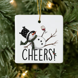 Schneemann Wein Weihnachten Lustig Wein Trinken Sa Keramikornament