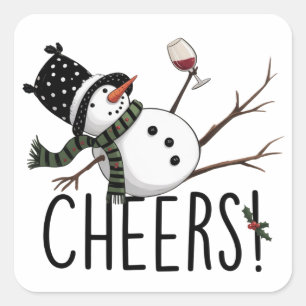 Schneemann Wein Weihnachten Lustiger Wein Trinken  Quadratischer Aufkleber