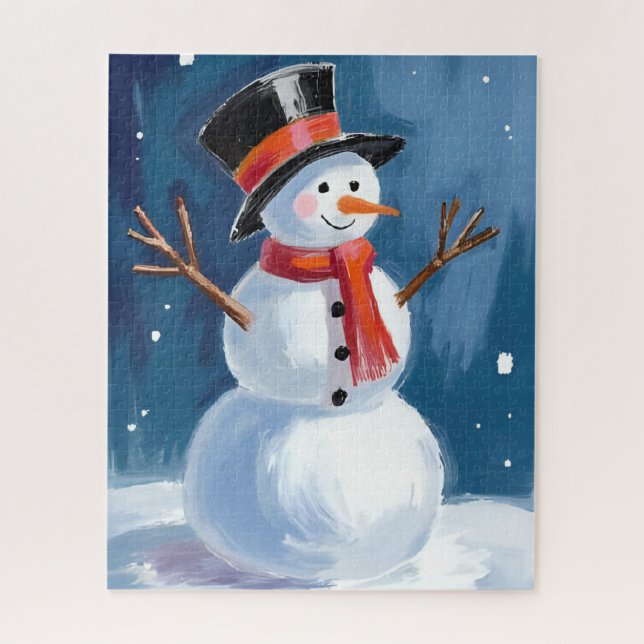 Schneemann Winter Aquarell Puzzle (Vertikal)
