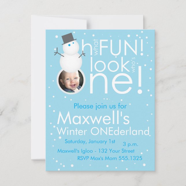 Schneemann-Winter ONEderland 1. Einladung (Vorderseite)