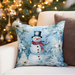 Schneemann Winter Schneebuffel Karo Kissen