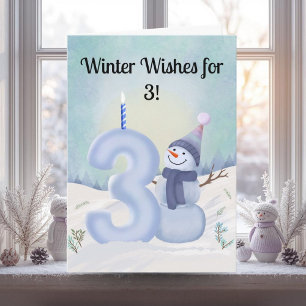 Schneemann zum 3. Geburtstag mit schneereicher Dre Karte
