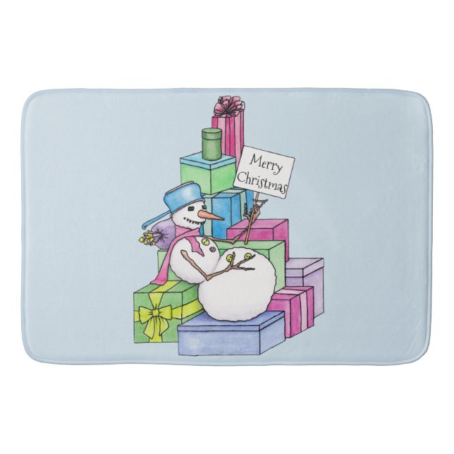 Schneemännchen auf Geschenken Badematte (Vorderseite)