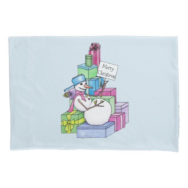 Schneemännchen auf Geschenken Kissenbezug (Vorderseite-Links)
