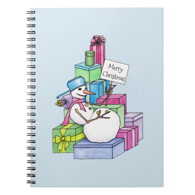 Schneemännchen auf Geschenken Notizblock (Vorderseite)