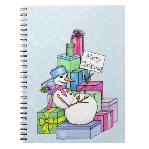 Schneemännchen auf Geschenken Notizblock
