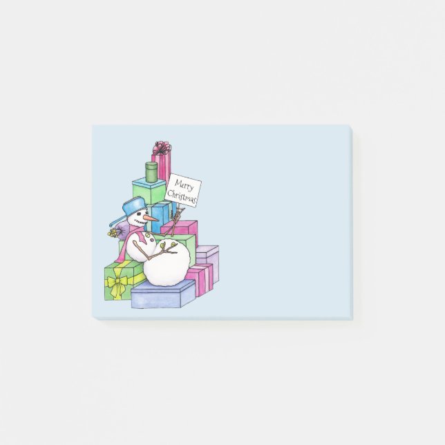 Schneemännchen auf Geschenken Post-it Klebezettel (Vorderseite)