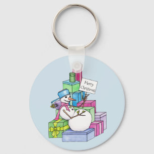 Schneemännchen auf Geschenken Schlüsselanhänger