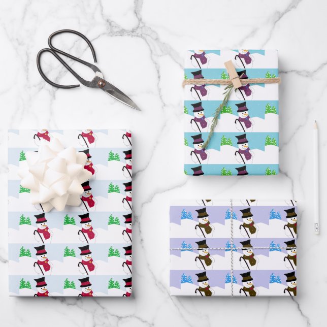 Schneemänner am Wintertag Geschenkpapier Set (Vorderseite)