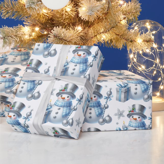 Schneemänner aus Silber  Geschenkpapier (Feiertage)