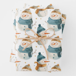Schneemänner aus Whimsikfisch-Cartoon Geschenkpapier Set