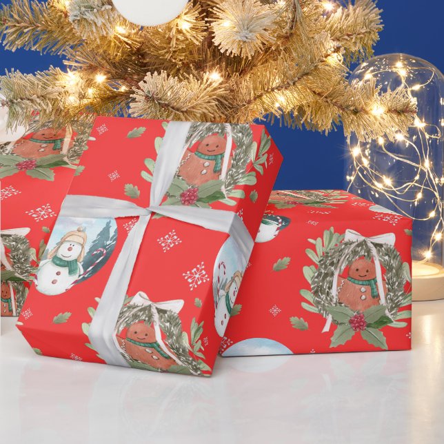 Schneemänner, Festliche Weihnachtsrosette  Geschenkpapier (Feiertage)