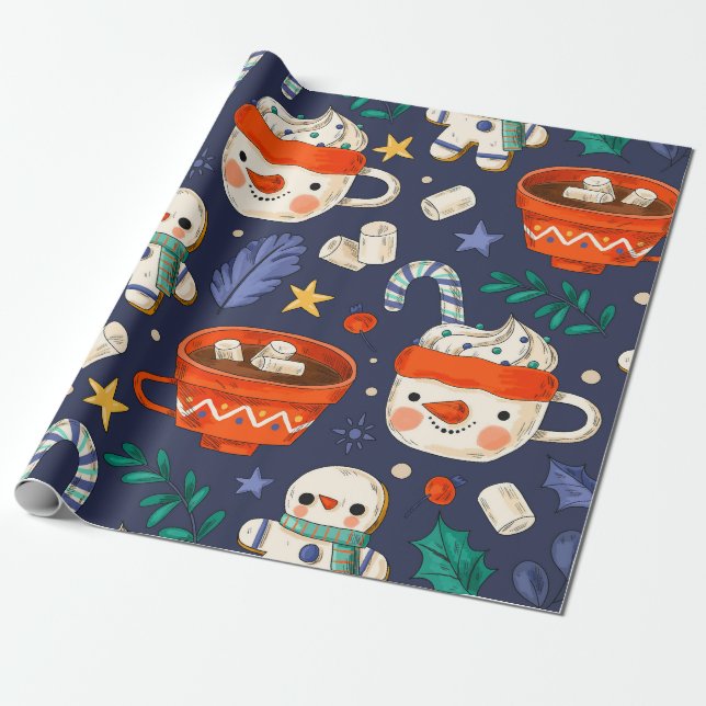 "Schneemänner & heiße Schokolade" Geschenkpapier (Ungerollt)